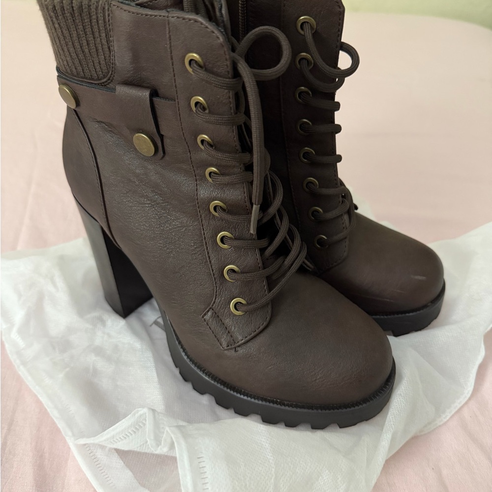 Brown Lace-Up Ankle Boots